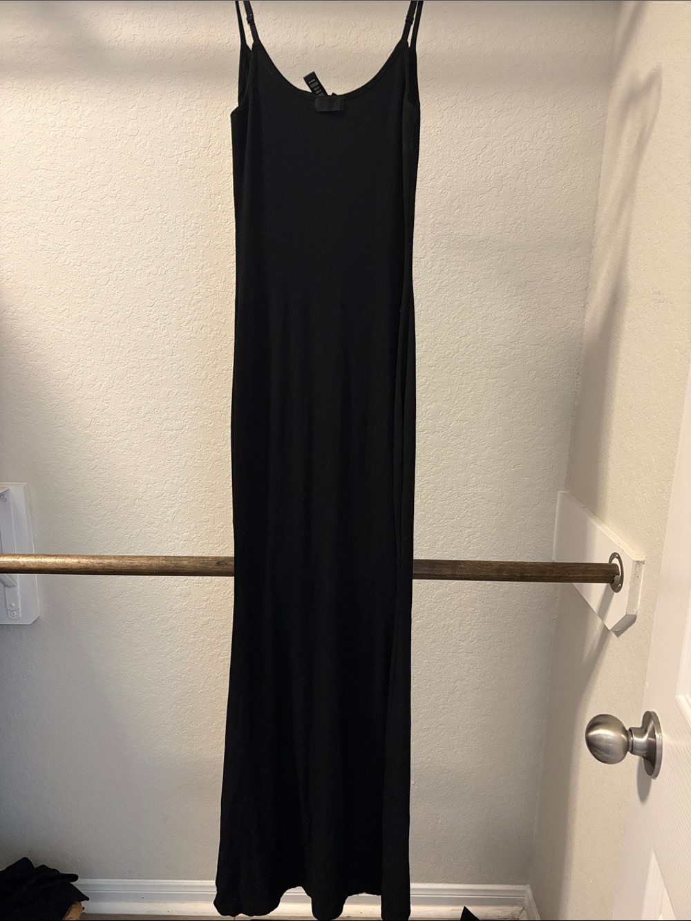 SKIMS Black Maxi Slip Dress with Double Spaghetti Straps